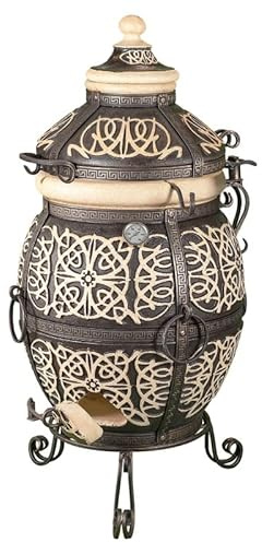 Tandoor Forno Zafferano - Grand Tandyr in ceramica chamott (circa 115 L) | Griglia a carbone e legna per carne, pane, pizza e verdure | stazione barbecue per giardino e terrazza | tandir