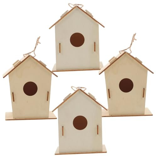 Hohopeti Vogelhaus-bausatz – 4 Stück Unbemalte Vogelhäuser Aus Holz Für Bastelarbeiten Im Freien