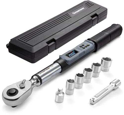 GROWNEER Digital Torque Wrench, 7.38-147.5 Ft-lbs/10-200 nm, 1/2'' Drive Inch Pound Rachet with Buzzer & Colorful LED Indicator, Electronic Torque Wrench Set for Bike Motor Car Auto Repair