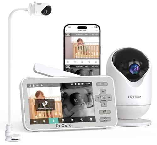Dr.Care VistaView Lite Smart WLAN Babyphone con fotocamera Baby Monitor – 4 720P Screen, fotocamera 1080P controllo app, allarme di movimento (Monitor 4 con 1 Telecamera + 1 Supporto Clip)