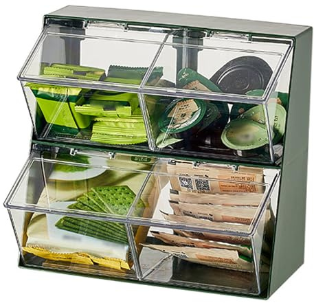drburpily Boîte de Rangement Transparente pour sachets de thé, avec 4 Compartiments, pour présentoir comptoir, Support empilable en Acrylique ABS, Vert