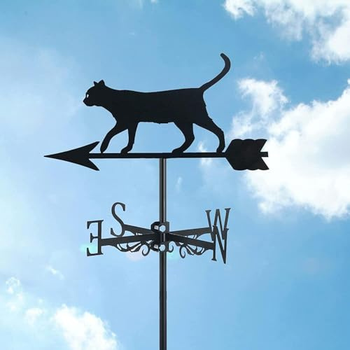 Veleta de acero inoxidable para gatos, indicador de dirección del viento de paleta meteorológica de metal, bonito adorno de jardín con forma de gato para techo al aire libre, granja, patio, cenador o