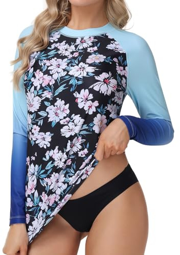 VAYAGER Camisetas de Natación de Manga Larga con Protección UV para Mujer, Secado Rápido, UPF 50+, para Agua, Playa, Surf, Natación