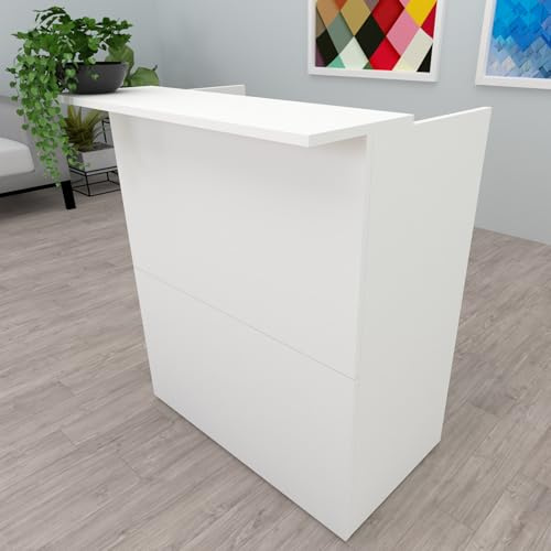 Henor Bancone Reception TIRÓN. 110 x 50/65 x 107 cm. Legno Con tavolo interno. Ideale per ufficio, reception, attenzione, commercio. Bianco Opaco