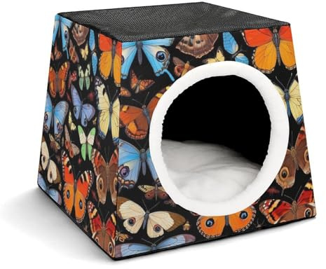 Calming Small Dog Bed Moth Bee Butterfly Pattern (1) Hideaway Covered Cat House Pod Outdoor Indoor Closed Cat Dog Nest