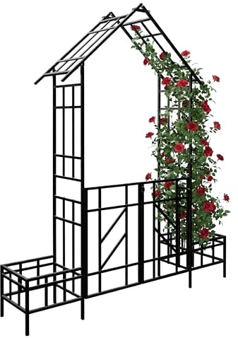 Relaxdays Arco per Rose con cancello, 2 fioriere, Ingresso/Giardino, A x L x P: 247 x 204 x 43 cm