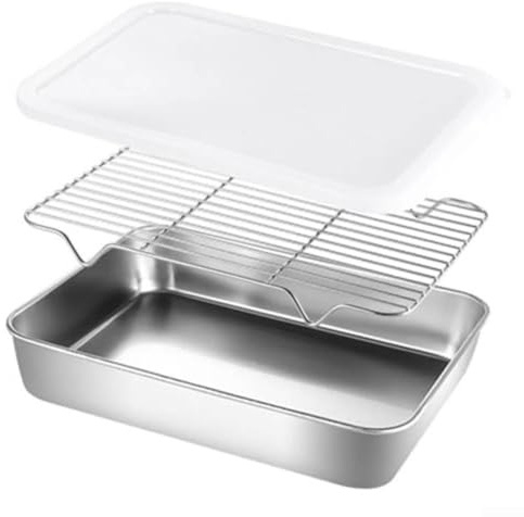 Vassoio scolapiatti in acciaio inox con coperchio e inserto in rete, contenitore profondo per la preparazione degli alimenti per cucina, vassoio filtro olio riutilizzabile per cucinare, cestino