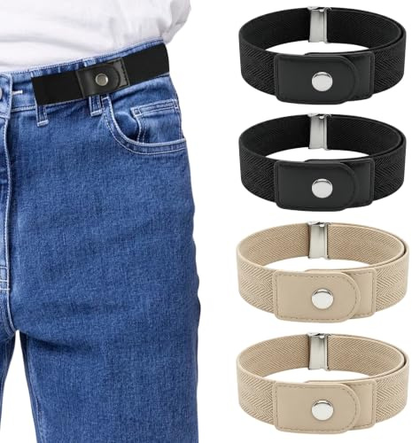 nilic 4 Pièces Ceinture Sans Boucle Homme et Femme | Ceinture Elastique Invisible Ajustable sans Crochet Métallique, Ceinture Homme Sans Boucle Idéale pour Jeans Pantalons Sport