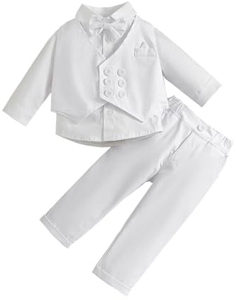 Generisch 2026 Ropa de bebé Trajes para niños pequeños Conjunto de caballero de 3 piezas con pajarita camisa de manga larga chaleco pantalones para ocasiones especiales, Blanco, 3-4 años