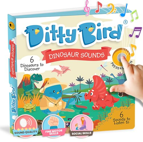 DITTY BIRD Dinosaur Songs: Mi Primer Libro de Sonido Interactivo con 6 Botones para Descubrir Dinosaurios en inglés. ¡Juguete Educativo electrónico para niños a Partir de 1 año!