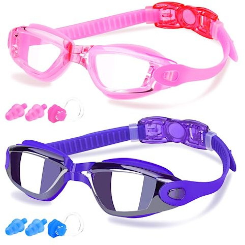 COOLOO Swim Goggles Men, 2 Pack Swimming Goggles for Women Kids Adult Anti-Fog, Pink & Sapphire