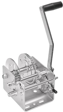 Fulton 142400 Boat Trailer Winch, 2,000 lbs. Capacity, No Strap, 10 Inch Handle, Two-Speed Hand Crank Winch, Solid Drum Gear System