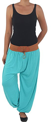 Sotala Damen Sommerhose Aladin Pump Pluder Harem Hose Stoffhose Haremhose Ballonhose Türkis