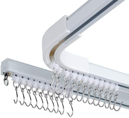 SOLOKOS Room Divider Ceiling Track Set for Curtains with Hooks, Corner Connectors(Set of 2) and top Brackets Curtain Rail System (12-18 ft Track Set) White