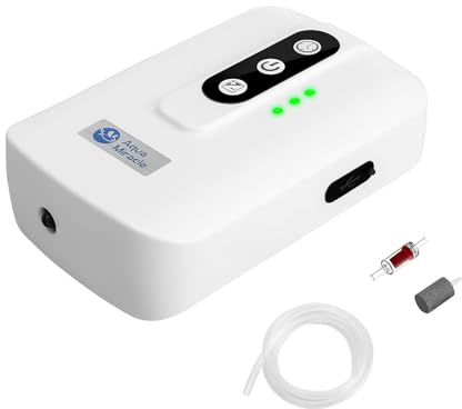 AquaMiracle Lithium Battery Powered Portable Aquarium Air Pump for Fish Tank up to 60 Gals, USB Rechargeable Aquarium Bubbler Aerator for Fishing, Power Outages and Emergency