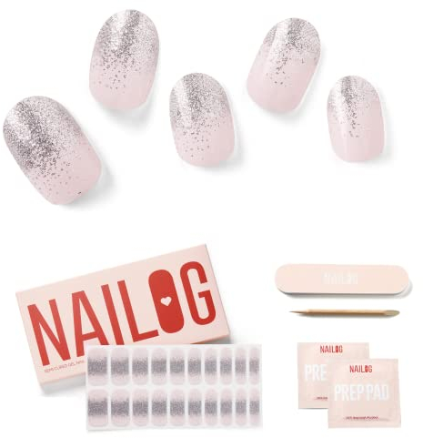 NAILOG Semi Cured Gel Nail Strips, Extra Long Nail Polish Strips (20 Pieces), Long Lasting Semi Cured Nail Stickers with Soft Glossy Gel Finish, Ballerina