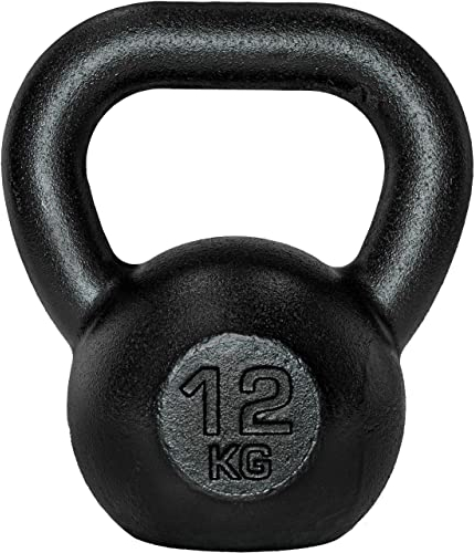 ScSPORTS® Kettlebell - 8/10/12/16 kg, Gusseisen, Ergonomischer Griff, Langlebig, Robust, Schwarz - Kugelhantel, Kugelgewicht, Schwunghantel, Rundgewicht für Gym (B) 12 KG