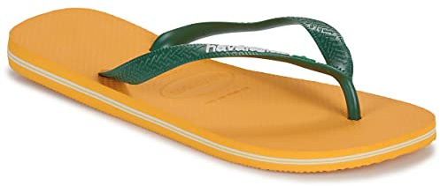 Havaianas - Brasil Logo, Chanclas Icónicas, Cómodas y Duraderas, Tiras con Bandera de Brasil y Suela Antideslizante con Franjas de Colores, Adultos Unisex, Pop Yellow, 12/13