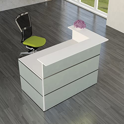 Schrank & Stuhl Empfangstresen | Empfangstheke Satinglas 2 - Beratungstheke für den Empfangsbereich | 108 x 150 x 92 cm (HxBxT) mit Taschenablage