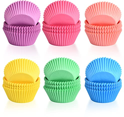 600 Pcs Pirottini Carta per Muffin Cupcake Colorati, Pirottini Stampo di Carta Arcobaleno per Torta, 5x6,8x3cm, 6 Stili, A Prova di Grasso Mini Tazze da Forno per Dessert Matrimoni Festa (Set A)