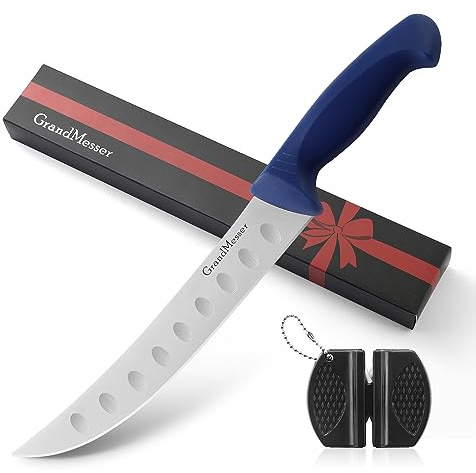 GrandMesser Butcher Knife for Meat Cutting, Curved Cimeter Knife 9 Inch Comfortable Handle, German High Carbon Stainless Steel Blade, Kitchen Knife for Home and Restaurant.