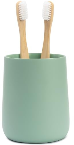 Yew Design portacepillos y portapasta de Dientes con Vaso, Verde Salvia Mate, para baño y Lavabo – Organizador Redondo para cepillos eléctricos, Hilo Dental, maquinillas de Afeitar