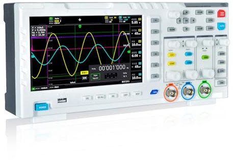 1014D Osciloscopio 2 Canales, 7 Digital Oscilloscope 100Mhz Bandwidth con Generador de Señal DDS, 1GSa/s Frecuencia de Muestreo, Modo Disparo Auto/Nomal/Simple, Almacenamiento y Exportación Datos