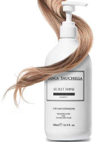 Bianca Sauchella Secret Shine Haar Extensions Pflege,Haarshampoo Moroccanöl,feuchtigkeitsspendende Formel für Extensions,Echthaar Extensions & für Eigenhaar Vitamine B3+Collagen 500ml