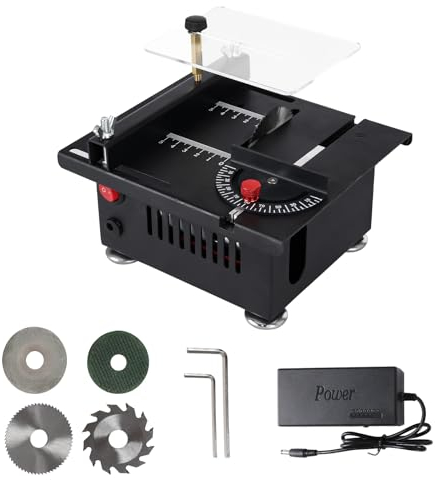 DriSubt Mini sierras de mesa,7 niveles de velocidad,6000 rpm,profundidad de corte 0-16 mm,multifuncional,portátil,sierra de mesa de precisión con accesorios,adecuada para trabajos de filigrana,