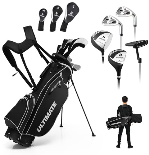 ULTIMATE Men's Golf Club Set, Complete Golf Club Package Set w/ #1 Driver,#3 Fairway Wood w/Headcover,#4 Hybrid,#6/#7/#8/#9 Irons, Pitching Wedge, Putter (Dark w/Bag)