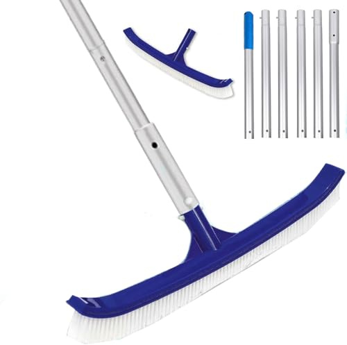 Pool Brush, 43 cm Pool Cleaning Brush with Length-adjustable Aluminium Pole and Premium PP Bristles, Pool Brush with Curved Ends, Swimming Pool Brush, Cleaning Bristle for Second Baths, Robuuste