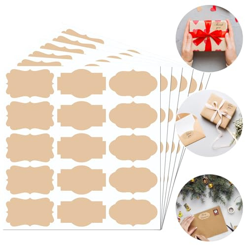 Present Labels Stickers Bottle Labels Name Tags for Presents Gift Label Stickers, 300 Pcs Brown Kraft Gift Tags Sticky Jar Label for Bottles, Food, Spice Jam Jars, Blank Self Adhesive Removable