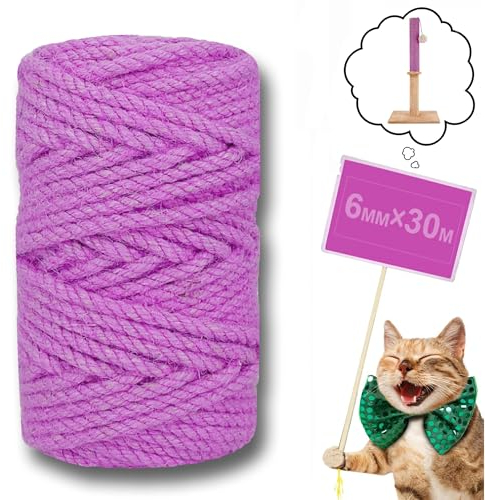 CEASELESLY 6mm*30m Jute Corde,Naturel Corde pour Arbre à Chats,Corde en sisal pour Chats pour Réparation et Remplacement de Chat Scratch Pilier, Arbres à Chat,Décoration de Jardin et Maison