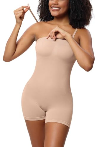 SHEKINI Shapewear Bodysuit Donna Senza Spalline Elegant Body Contenitivo Modellante Body Shaper a Fascia con Tracolla Staccabile Schiena Scoperta Shaping Body Dimagrante Pancia Piatta Pantaloncini