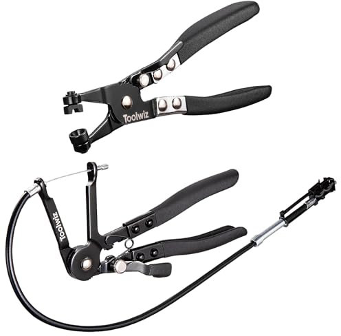 Toolwiz 2 Lot Pince Collier Durite, Pinces à Collier de Serrage de à Ressort, Comprendune Bande PLate et un en Fil Flexible de 68,6cm à Longue Portée Outils Mecanique Automobile