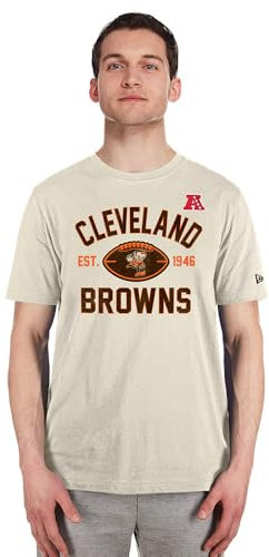 CLEVELAND BROWNS New Era Cap NFL Regular T-Shirt Distressed Screenprint Team Graphic Stone Unisex