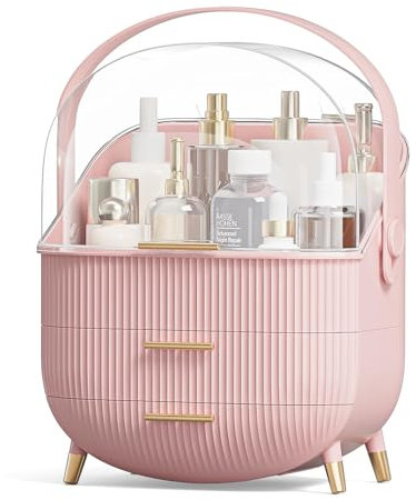SIOOUI Organiseur de maquillage, organisateur de soins de la peau pour coiffeuse, présentoir portable pour cosmétiques, boîte de rangement pour dortoir, salle de bain, commode (rose)