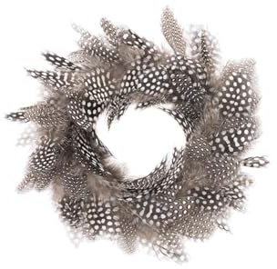 GLOREX 6 3821 302 - Dekokranz aus Perlhuhnfedern, ca. Ø 18 cm großer Federkranz, geeignet als Tisch-, Wand- oder Türschmuck