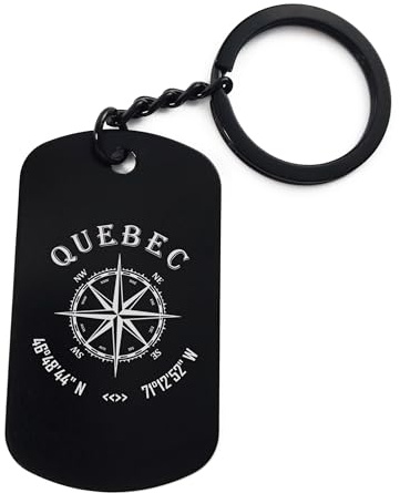 Québec City Canada Porte-clés en acier gravé, plaque d'identité, épingle, Noir , taille unique