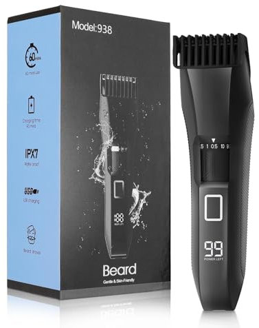 Misuke Manscape Beard Trimmer Men,20 Length Adjustable Blade Wheel,Wet/Dry Electric Trimmer for Precision Facial Hair Trimming,Cordless Hair Clippers,IPX7 Waterproof,LED Display,Men's Gifts