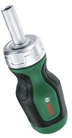 Bosch tournevis court à cliquet avec 6 embouts (compact et à couple élevé pour vissage et dévissage performants ; 6 embouts – PZ1/2,PH2,SL4,TX25,HEX5 ; ergonomique ; porte-embout magnétique)