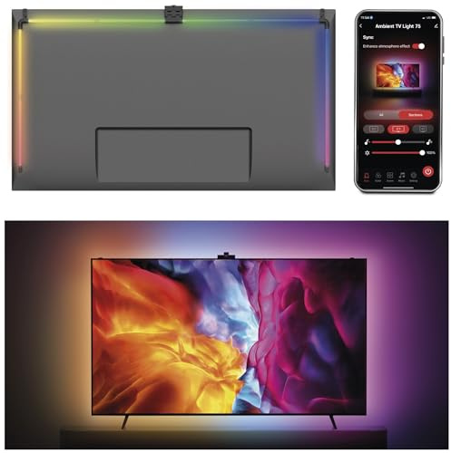 EMOS - Smarte TV Hintergrundbeleuchtung für 75“ TV (189 cm) - abnehmbare RGBIC LED Light Tubes für Fernseher, mit Kamera - Helligkeit 660 lm - WiFi Konnektivität, Appsteuerung, Sprachassistenten