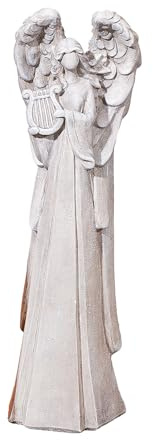 GILDE Figura gioco d'organo – angelo in magnesia – grigio – altezza 70 cm – decorazione – regalo – pezzo da collezione – statua angelica