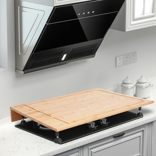 Tapa de cocina de bambú de protección para placa de cocina de gas, tapas de quemador de estufa, tabla de cortar multifuncional, bandeja para encimera de cocina, 75 x 54 x 10 cm