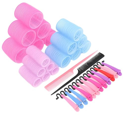 Velcro Rollers, Hair Rollers for Short Hair, Self Grip Hair Curlers Rollers Set with Plastic Clips and Styling Tools, 33 Pieces in Assorted Sizes (4.8 Pink, 3.6 Blue, 2.5 Purple) for Easy Styling at H