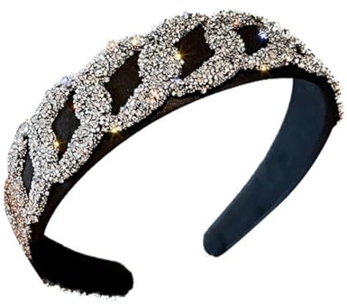 MAGICLULU Diadema Elástica Pedrería de Imitación Negro y Accesorio Cabeza para Mujer Adorno Cristales Adecuado para Fiestas Ceremonias y Uso Diario