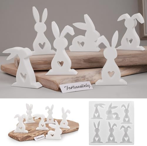 6 mini moldes de silicona para pascua, conejo de Pascua, molde de silicona, diseño de conejo de primavera, molde de silicona para yeso, molde ideal como velas, resina epoxi, decoración de Pascua o