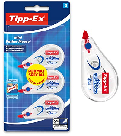 Tipp-Ex Mini Pocket Mouse Rubans Correcteurs 6m x 5 mm, Parfait pour l'Ecole et au Bureau, Blister Format Spécial de 3