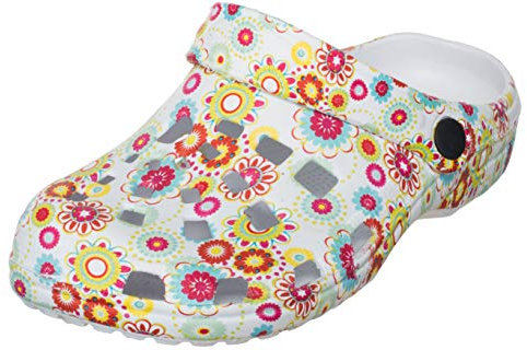 Brandsseller Zuecos de jardín para Mujer con Estampado Floral – Ligeros, cómodos, Transpirables – Suela Antideslizante, Correa Trasera – para jardín, Playa y Tiempo Libre
