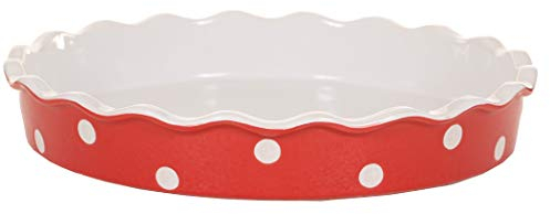 Isabelle Rose Quiche - / Tarte Form aus Keramik - rot polka dot - 30cm x 30cm x 5 cm